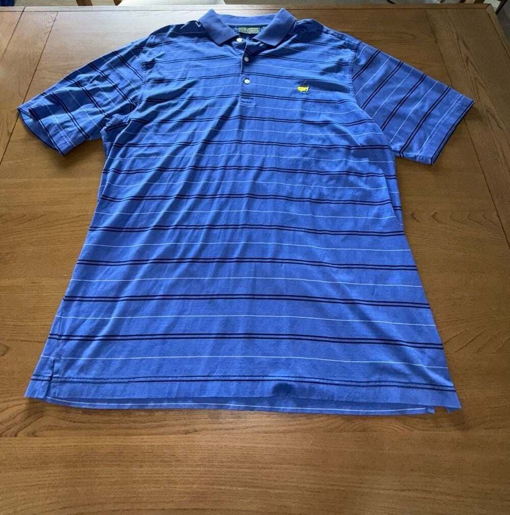 Amen Corner Masters Golf Tournament Blue Striped Pima Cotton Polo Shirt Men's XL